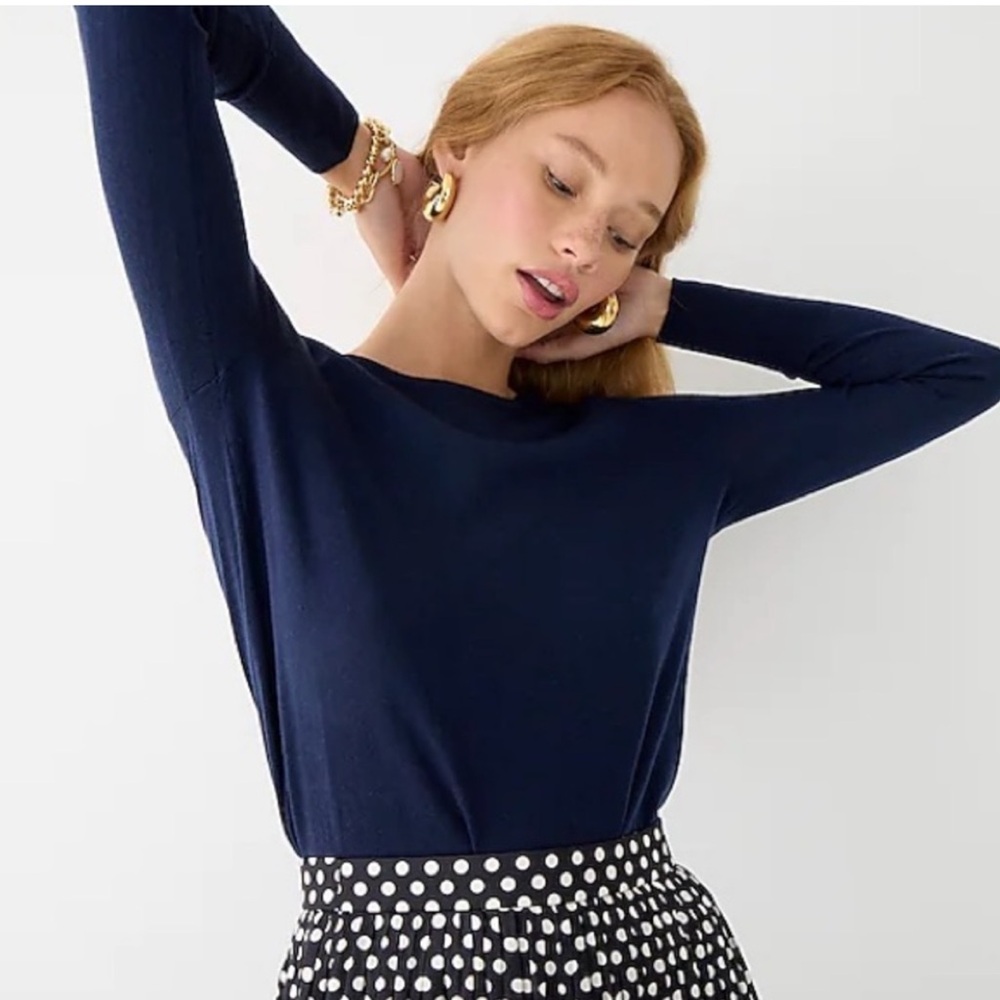 J. Crew Halle Crewneck 100% Merino Wool Sweater Navy Blue Size XL - Picture 4 of 8